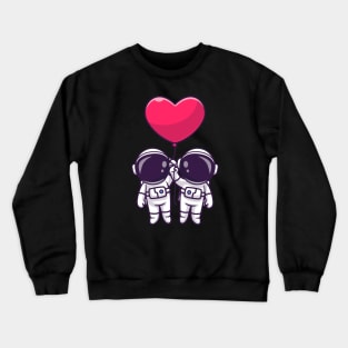 Cute Couple Astronaut Floating With Love Heart Balloon  Cartoon Crewneck Sweatshirt